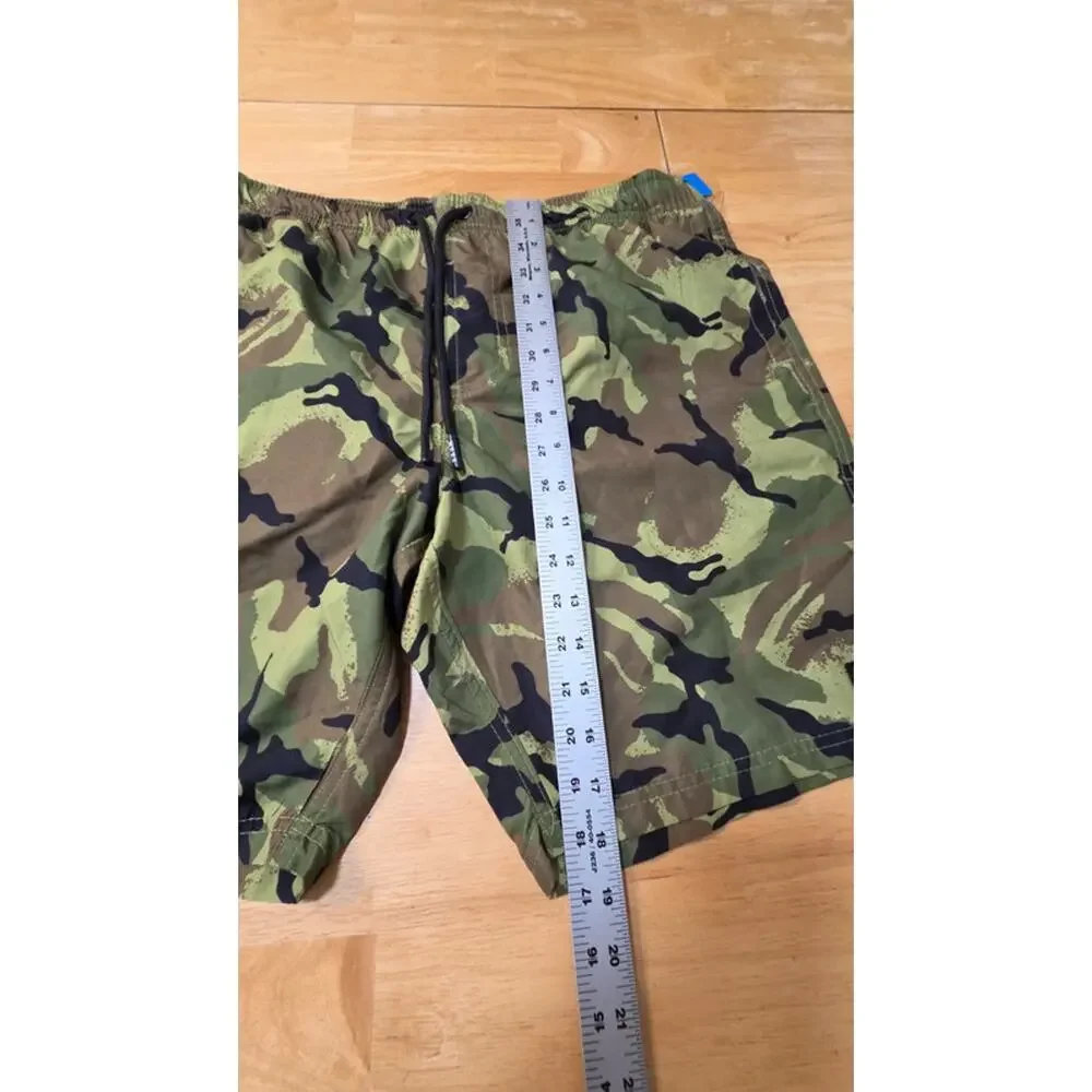 NEFF Mens Large Camo Swim Trunks Green Black Drawstring Mesh Lined Board Skate